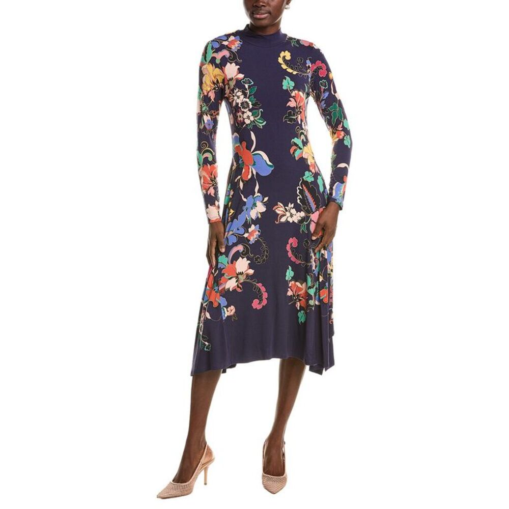 Johnny Was Womens  The Janie Favorite Handkerchief Hem Mock Neck Dress, Navy
